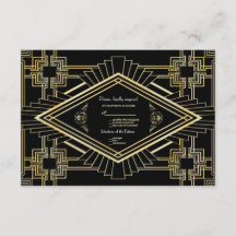 Glam Goud Zwart Great Gatsby Huwelijks RSVP