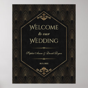 Glam Goud Zwart Great Gatsby Trouw Welkom Bord Poster