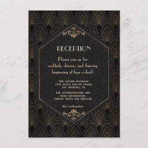 Glam Goud Zwart Great Gatsby Trouwreceptie Informatiekaartje