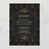 Glam Goud Zwart Great Gatsby Trouwreceptie Informatiekaartje (Voorkant)