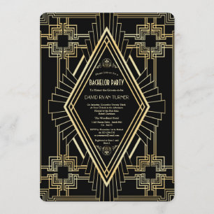 Glam Goud Zwart Great Gatsby Verlovingsfeestje Kaart