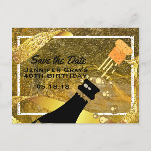 Glam Goud Zwart Save the Date Champagne Verjaardag Aankondigingskaart