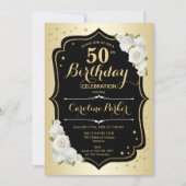 Glam Goud Zwart Wit Foto 50e Verjaardag Kaart (Voorkant)