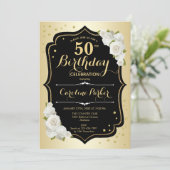 Glam Goud Zwart Wit Foto 50e Verjaardag Kaart (Staand voorkant)