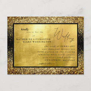 Glam Goud & Zwarte Budget Bruiloft Uitnodiging Briefkaart