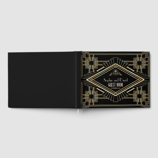Glam Goud Zwarte Great Gatsby Bruiloft Gastenboek (Volledig)