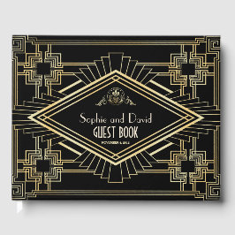 Glam Goud Zwarte Great Gatsby Bruiloft Gastenboek