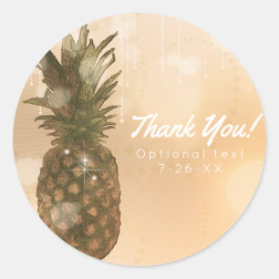 Glam Gouden Ananas Elegant Tropisch Feest Cadeau Ronde Sticker