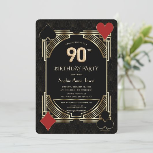 Glam Gouden Art Deco Casino Poker 90ste Verjaardag Kaart (Staand voorkant)