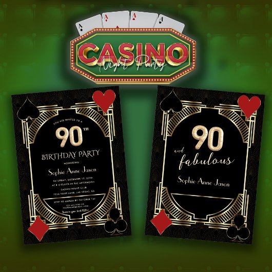 Glam Gouden Art Deco Casino Poker 90ste Verjaardag Kaart