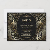 Glam Gouden Art Deco Pauwen Senior Reception Kaart (Voorkant)