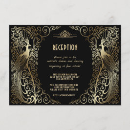 Glam Gouden Art Deco Pauwen Senior Reception Kaart