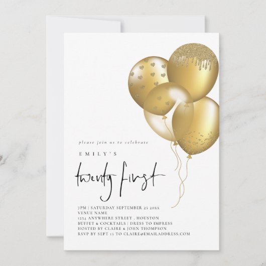 Glam Gouden Ballonnen 21e Verjaardagsfeestje Kaart (Voorkant)
