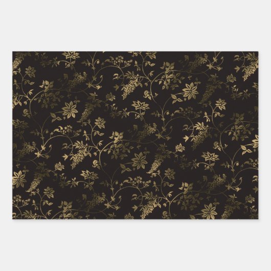 Glam gouden bladeren patroon bruin inpakpapier vel (Voorkant)