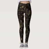 Glam gouden bladeren patroon bruin leggings (Voorkant)