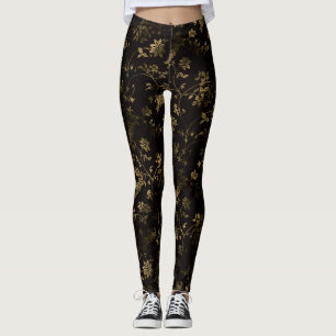 Glam gouden bladeren patroon bruin leggings