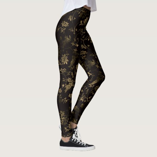 Glam gouden bladeren patroon bruin leggings (Rechts)