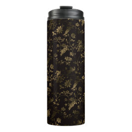 Glam gouden bladeren patroon bruin thermosbeker