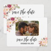 Glam Gouden Blush Roze Bloemige Foto Save The Date (Voorkant / Achterkant)