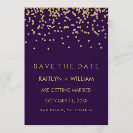 Glam Gouden Confetti en Diep Paarse Save the Date