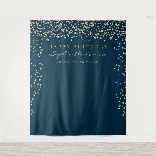 Glam Gouden Confetti Verjaardag Achtergrond Elke L Wandkleed (Voorkant)