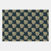 Glam gouden damast marineblauw inpakpapier vel (Voorkant 3)