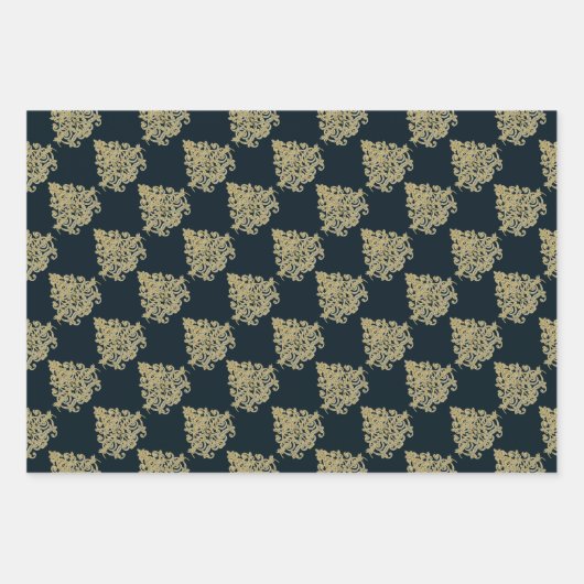 Glam gouden damast marineblauw inpakpapier vel (Voorkant 3)