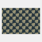 Glam gouden damast marineblauw inpakpapier vel (Voorkant)