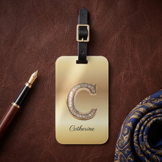 Glam Gouden Diamant Monogram Beginletter C Bagagelabel