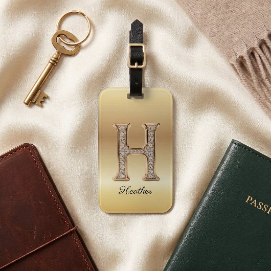 Glam Gouden Diamant Monogram Beginletter H Bagagelabel