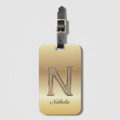Glam Gouden Diamant Monogram Beginletter N Bagagelabel (Voorkant (verticaal))