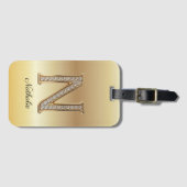 Glam Gouden Diamant Monogram Beginletter N Bagagelabel (Voorkant (horizontaal))
