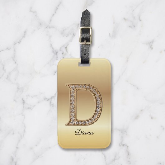 Glam Gouden Diamant Monogram Eerste Letter D Bagagelabel