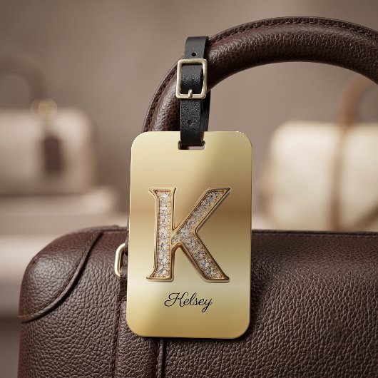 Glam Gouden Diamant Monogram Eerste Letter K Bagagelabel