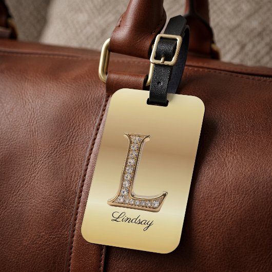 Glam Gouden Diamant Monogram Eerste Letter L Bagagelabel