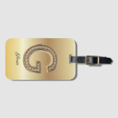 Glam Gouden Diamant Monogram Initiaal Letter G Bagagelabel (Voorkant (horizontaal))