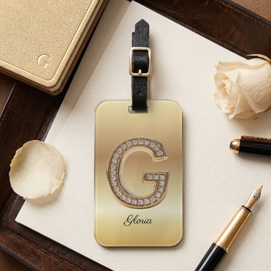 Glam Gouden Diamant Monogram Initiaal Letter G Bagagelabel