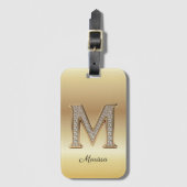Glam Gouden Diamant Monogram Initiaal Letter M Bagagelabel (Voorkant (verticaal))