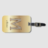 Glam Gouden Diamant Monogram Initiaal Letter M Bagagelabel (Voorkant (horizontaal))