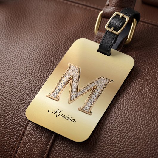 Glam Gouden Diamant Monogram Initiaal Letter M Bagagelabel