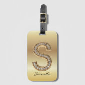 Glam Gouden Diamant Monogram Initiaal Letter S Bagagelabel (Voorkant (verticaal))