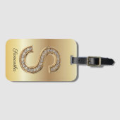 Glam Gouden Diamant Monogram Initiaal Letter S Bagagelabel (Voorkant (horizontaal))