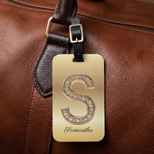 Glam Gouden Diamant Monogram Initiaal Letter S Bagagelabel