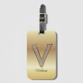 Glam Gouden Diamant Monogram Initiaal Letter V Bagagelabel (Voorkant (verticaal))