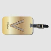 Glam Gouden Diamant Monogram Initiaal Letter V Bagagelabel (Voorkant (horizontaal))