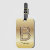 Glam Gouden Diamant Monogram Initiële Letter B Bagagelabel (Voorkant (verticaal))