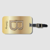 Glam Gouden Diamant Monogram Initiële Letter B Bagagelabel (Voorkant (horizontaal))