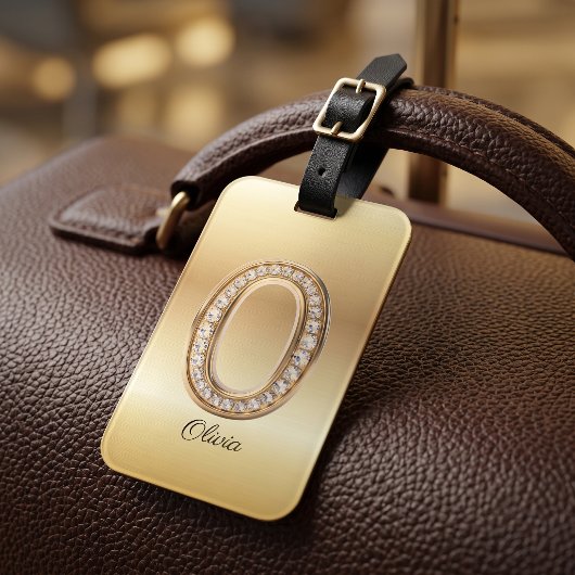 Glam Gouden Diamant Monogram Initiële Letter O Bagagelabel
