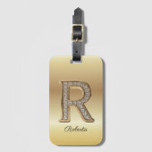 Glam Gouden Diamant Monogram Initiële Letter R Bagagelabel (Voorkant (verticaal))