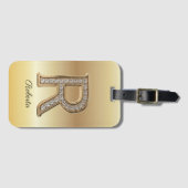 Glam Gouden Diamant Monogram Initiële Letter R Bagagelabel (Voorkant (horizontaal))